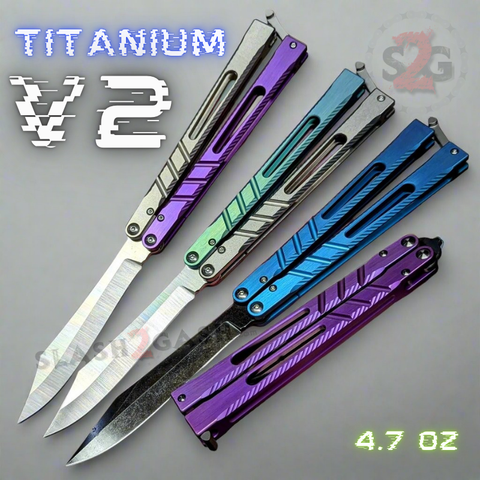 The ONE CHAB clone v2 Butterfly Knife TITANIUM Balisong - Textured Channel BRS live sharp trainer