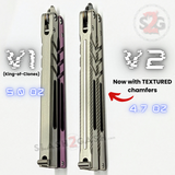 The ONE CHAB clone v2 Butterfly Knife TITANIUM Balisong - Textured Channel BRS live sharp trainer