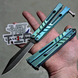 The ONE CHAB clone v2 Butterfly Knife TITANIUM Balisong Green Textured Black Alt Sharp