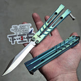 The ONE CHAB clone v2 Butterfly Knife TITANIUM Balisong Green Textured Alt Blade Sharp