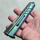 The ONE CHAB clone v2 Butterfly Knife TITANIUM Balisong Green Gray Textured Sharp