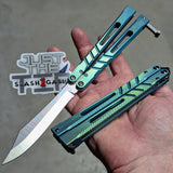The ONE CHAB clone v2 Butterfly Knife TITANIUM Balisong Green Textured sharp