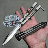 The ONE CHAB clone v2 Butterfly Knife TITANIUM Balisong Textured Gray Silver sharp Alt Blade