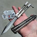 The ONE CHAB clone v2 Butterfly Knife TITANIUM Balisong Textured Gray Silver  Alt Black