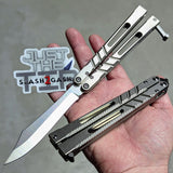The ONE CHAB clone v2 Butterfly Knife TITANIUM Balisong Textured Gray Silver sharp