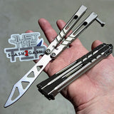 The ONE CHAB clone v2 Butterfly Knife TITANIUM Balisong Textured Gray Silver Trainer Dull Safe