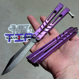 The ONE CHAB clone v2 Butterfly Knife TITANIUM Balisong Purple Textured Black Alt Sharp