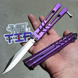 The ONE CHAB clone v2 Butterfly Knife TITANIUM Balisong Purple Textured Alt Sharp