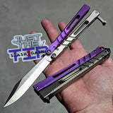 The ONE CHAB clone v2 Butterfly Knife TITANIUM Balisong Purple Gray Textured Alt Sharp