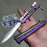 The ONE CHAB clone v2 Butterfly Knife TITANIUM Balisong Gray Purple Textured Sharp