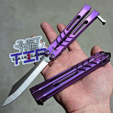The ONE CHAB clone v2 Butterfly Knife TITANIUM Balisong Purple Textured Sharp