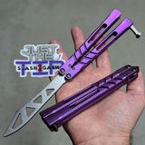 The ONE CHAB clone v2 Butterfly Knife TITANIUM Balisong Purple Textured Trainer Safe Dull