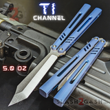 The ONE channel Replicant Balisong Clone TITANIUM Butterfly Knife - Blue Chep Sharp Live D2 Stonewash