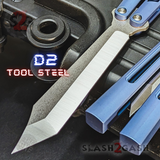 The ONE channel Replicant Balisong Clone TITANIUM Butterfly Knife - Blue Chep Sharp Live D2 Stonewash