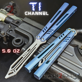 The ONE Channel Replicant Balisong Clone Butterfly Knife CHEP - Blue TITANIUM Trainer Practice Dull Safe Training