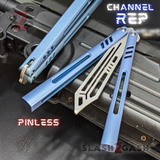 The ONE Channel Replicant Balisong Clone Butterfly Knife CHEP - Blue TITANIUM Trainer Practice Dull Safe Training