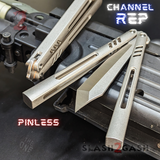 The ONE channel Replicant Balisong Clone TITANIUM Butterfly Knife - grey silver Chep Sharp Live D2 Stonewash