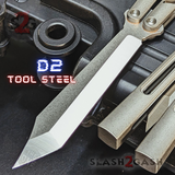 The ONE channel Replicant Balisong Clone TITANIUM Butterfly Knife - grey silver Chep Sharp Live D2 Stonewash