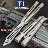 The ONE Channel Replicant Balisong Clone Butterfly Knife CHEP - Grey Silver TITANIUM Trainer Practice Dull Safe Training