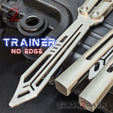 The ONE Channel Replicant Balisong Clone Butterfly Knife CHEP - Grey Silver TITANIUM Trainer Practice Dull Safe Training
