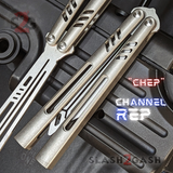 The ONE Channel Replicant Balisong Clone Butterfly Knife CHEP - Grey Silver TITANIUM Handles Trainer Practice Dull Safe Training