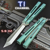 The ONE channel Replicant Balisong Clone TITANIUM Butterfly Knife - green Chep Sharp Live D2 Stonewash