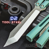 The ONE channel Replicant Balisong Clone TITANIUM Butterfly Knife - green Chep Sharp Live D2 Stonewash