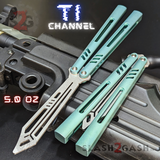The ONE Channel Replicant Balisong Clone Butterfly Knife CHEP - Green TITANIUM Trainer Practice Dull Safe Training
