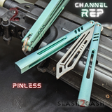 The ONE Channel Replicant Balisong Clone Butterfly Knife CHEP - Green TITANIUM Trainer Practice Dull Safe Training