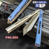 Channel Replicant Balisong Clone The ONE Butterfly Knife CHEP - Blue Gray TITANIUM Sharp Live D2 Silver