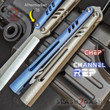 Channel Replicant Balisong Clone The ONE Butterfly Knife CHEP - Blue Gray TITANIUM handles silver