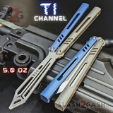 The ONE Channel Replicant Balisong Clone Butterfly Knife CHEP - Blue Silver TITANIUM Trainer Practice Dull Safe Training Grey