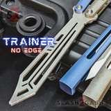 The ONE Channel Replicant Balisong Clone Butterfly Knife CHEP - Blue Silver TITANIUM Trainer Practice Dull Safe Training Grey