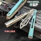 The ONE Channel Replicant Balisong Clone Butterfly Knife CHEP - Green Silver TITANIUM Trainer Practice Dull Safe Training Grey