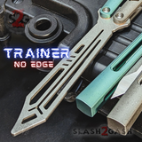 The ONE Channel Replicant Balisong Clone Butterfly Knife CHEP - Green Silver TITANIUM Trainer Practice Dull Safe Training Grey