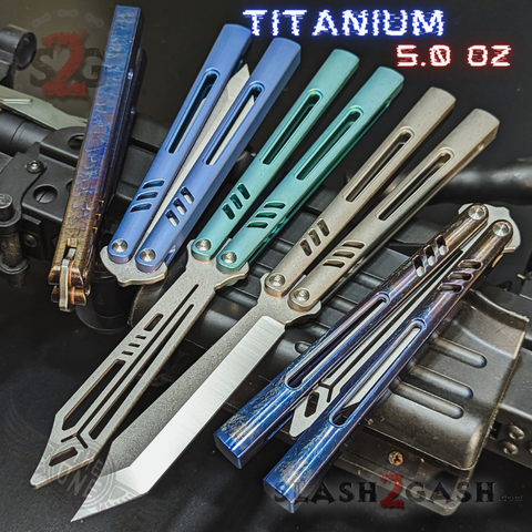 The ONE Channel Replicant Balisong Clone CHEP TITANIUM Butterfly Knife - D2 Pinless Bushings Floating Washers
