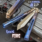 Channel Replicant Balisong Clone The ONE TITANIUM Butterfly Knife CHEP - Toxic Fire Sharp Live D2 Stonewash Blade