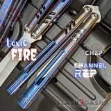 Channel Replicant Balisong Clone Toxic Fire The ONE TITANIUM Butterfly Knife CHEP - Sharp Live D2 Custom Ano