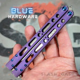 The ONE TITANIUM Balisong EX-10 clone Butterfly Knife Damascus Purple Blue Hardware slash2gash S2G