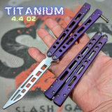 The ONE EX-10 clone TITANIUM Balisong Butterfly Knife Purple Trainer slash2gash S2G