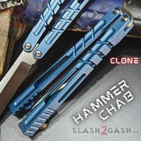 The ONE Hammer CHAB Balisong Clone TITANIUM Butterfly Knife - Blue Channel Sharp Live D2 Tool Steel