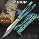 The ONE Hammer CHAB Balisong Clone TITANIUM Butterfly Knife - Green Channel Sharp Live D2 Tool Steel