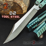 The ONE Hammer CHAB Balisong Clone TITANIUM Butterfly Knife - Green Channel Sharp Live D2 Tool Steel