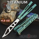The ONE Hammer CHAB Balisong Clone TITANIUM Butterfly Knife - Green Channel Trainer Practice Dull Safe Training