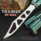 The ONE Hammer CHAB Balisong Clone TITANIUM Butterfly Knife - Green Channel Trainer Practice Dull Safe Training