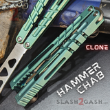 The ONE Hammer CHAB Balisong Clone TITANIUM Butterfly Knife - Green Channel Trainer Practice Dull Safe Training
