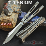 The ONE Hammer CHAB Balisong Clone TITANIUM Butterfly Knife - Gray Silver Channel Sharp Live D2 Tool Steel