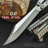 The ONE Hammer CHAB Balisong Clone TITANIUM Butterfly Knife - Gray Silver Channel Sharp Live D2 Tool Steel