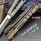 The ONE Hammer CHAB Balisong Clone TITANIUM Butterfly Knife - Gray Silver Channel Sharp Live D2 Tool Steel