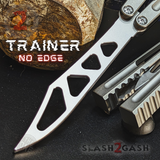 The ONE Hammer CHAB Balisong Clone TITANIUM Butterfly Knife - Gray Silver Channel Trainer Practice Dull Safe Training